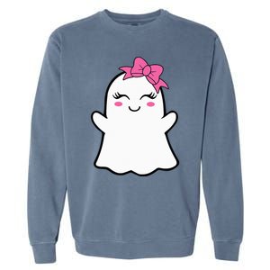 Ghost With Bow Boo Girl Halloween Garment-Dyed Sweatshirt