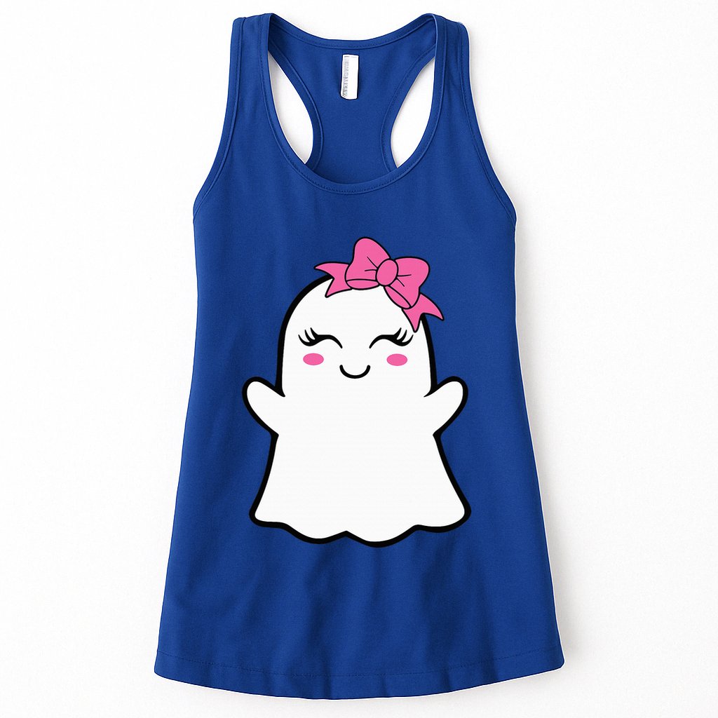 Ghost With Bow Boo Girl Halloween Womens Tank Top