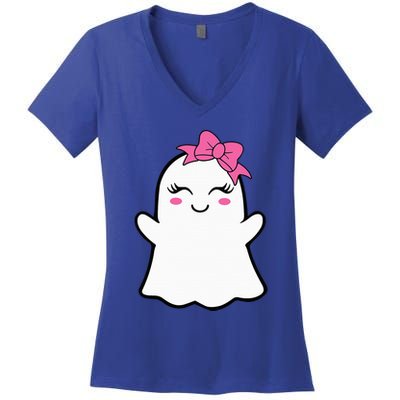 Ghost With Bow Boo Girl Halloween Women's V-Neck T-Shirt