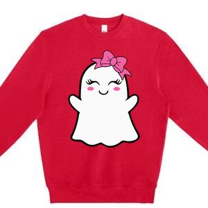 Ghost With Bow Boo Girl Halloween Premium Crewneck Sweatshirt