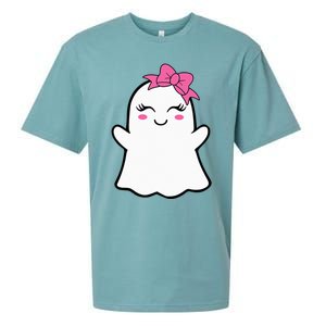 Ghost With Bow Boo Girl Halloween Sueded Cloud Jersey T-Shirt