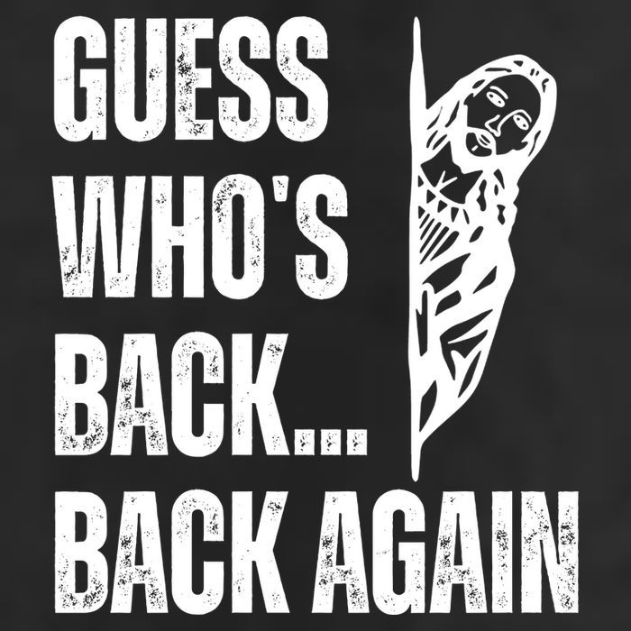 Guess Whos Back Again Jesus Easter 7 Panel Mesh Trucker Snapback Hat