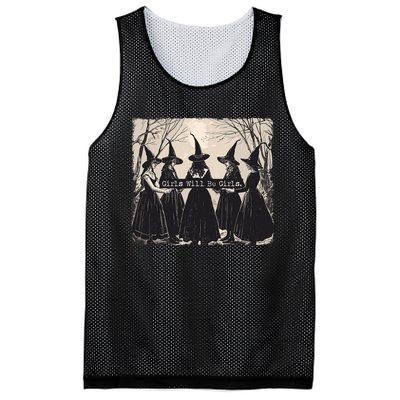 Girl Will Be Girl Witch Halloween Funny Witchy Vibes Women Mesh Reversible Basketball Jersey Tank