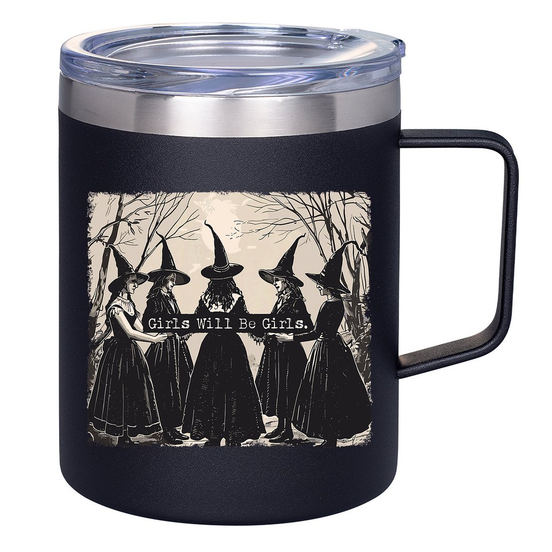 Girl Will Be Girl Witch Halloween Funny Witchy Vibes Women 12oz Stainless Steel Coffee Mug