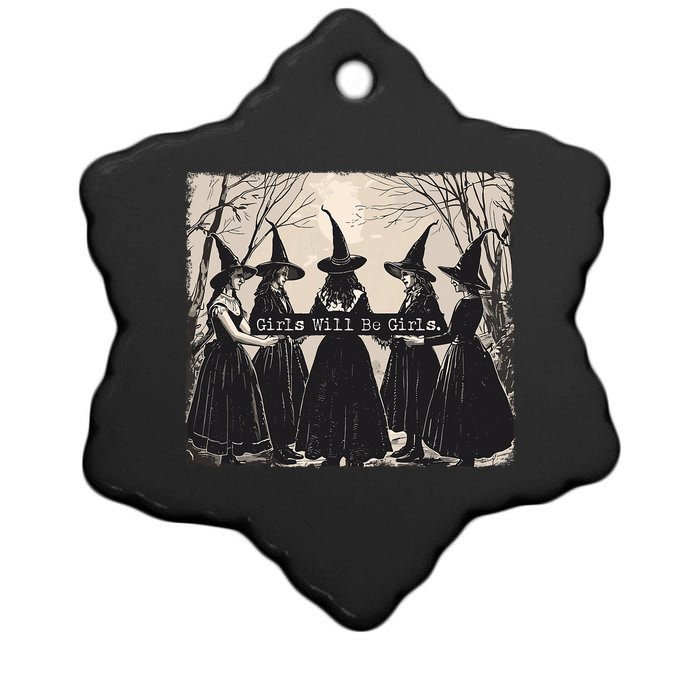 Girl Will Be Girl Witch Halloween Funny Witchy Vibes Women Ceramic Star Ornament