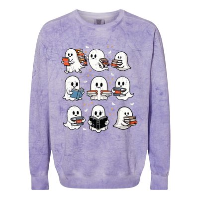 Ghosts With Books Library Halloweenteacher Colorblast Crewneck Sweatshirt