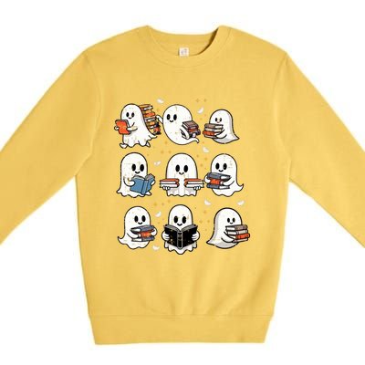 Ghosts With Books Library Halloweenteacher Premium Crewneck Sweatshirt