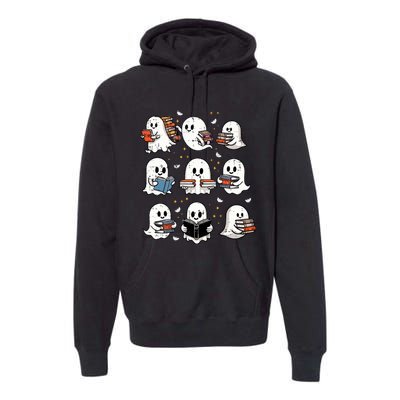 Ghosts With Books Library Halloweenteacher Premium Hoodie