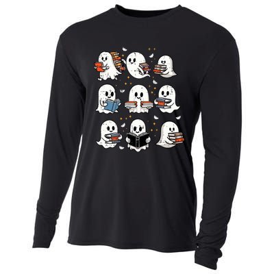 Ghosts With Books Library Halloweenteacher Cooling Performance Long Sleeve Crew