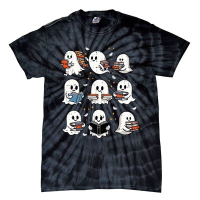 Ghosts With Books Library Halloweenteacher Tie-Dye T-Shirt