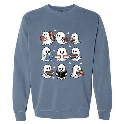 Ghosts With Books Library Halloweenteacher Garment-Dyed Sweatshirt