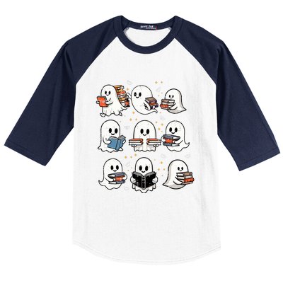 Ghosts With Books Library Halloweenteacher Baseball Sleeve Shirt