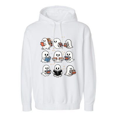 Ghosts With Books Library Halloweenteacher Garment-Dyed Fleece Hoodie