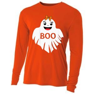 Ghost with Bow Boo Girl Halloween Costume Funny Cooling Performance Long Sleeve Crew