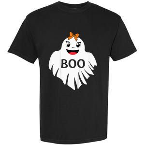 Ghost with Bow Boo Girl Halloween Costume Funny Garment-Dyed Heavyweight T-Shirt