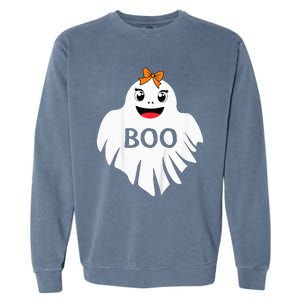 Ghost with Bow Boo Girl Halloween Costume Funny Garment-Dyed Sweatshirt