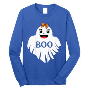 Ghost with Bow Boo Girl Halloween Costume Funny Long Sleeve Shirt