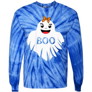 Ghost with Bow Boo Girl Halloween Costume Funny Tie-Dye Long Sleeve Shirt