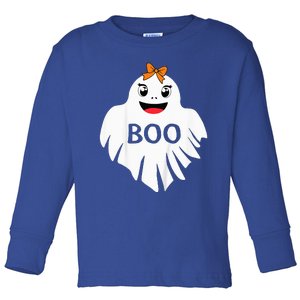 Ghost with Bow Boo Girl Halloween Costume Funny Toddler Long Sleeve Shirt