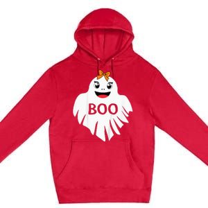 Ghost with Bow Boo Girl Halloween Costume Funny Premium Pullover Hoodie