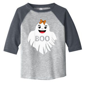 Ghost with Bow Boo Girl Halloween Costume Funny Toddler Fine Jersey T-Shirt