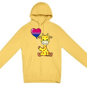 Giraffe With Bisexual Pride Balloon Gift Premium Pullover Hoodie