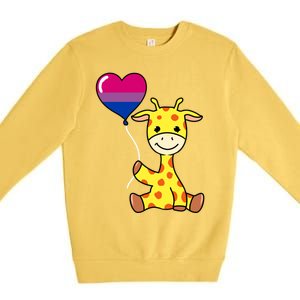 Giraffe With Bisexual Pride Balloon Gift Premium Crewneck Sweatshirt