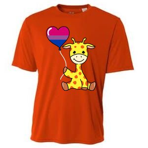 Giraffe With Bisexual Pride Balloon Gift Cooling Performance Crew T-Shirt