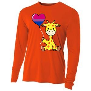 Giraffe With Bisexual Pride Balloon Gift Cooling Performance Long Sleeve Crew