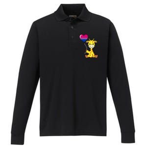 Giraffe With Bisexual Pride Balloon Gift Performance Long Sleeve Polo