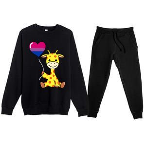 Giraffe With Bisexual Pride Balloon Gift Premium Crewneck Sweatsuit Set