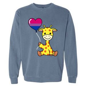 Giraffe With Bisexual Pride Balloon Gift Garment-Dyed Sweatshirt