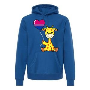 Giraffe With Bisexual Pride Balloon Gift Premium Hoodie