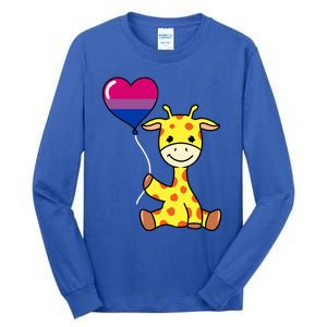 Giraffe With Bisexual Pride Balloon Gift Tall Long Sleeve T-Shirt