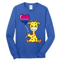 Giraffe With Bisexual Pride Balloon Gift Tall Long Sleeve T-Shirt