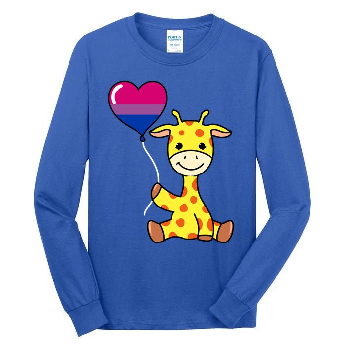 Giraffe With Bisexual Pride Balloon Gift Tall Long Sleeve T-Shirt