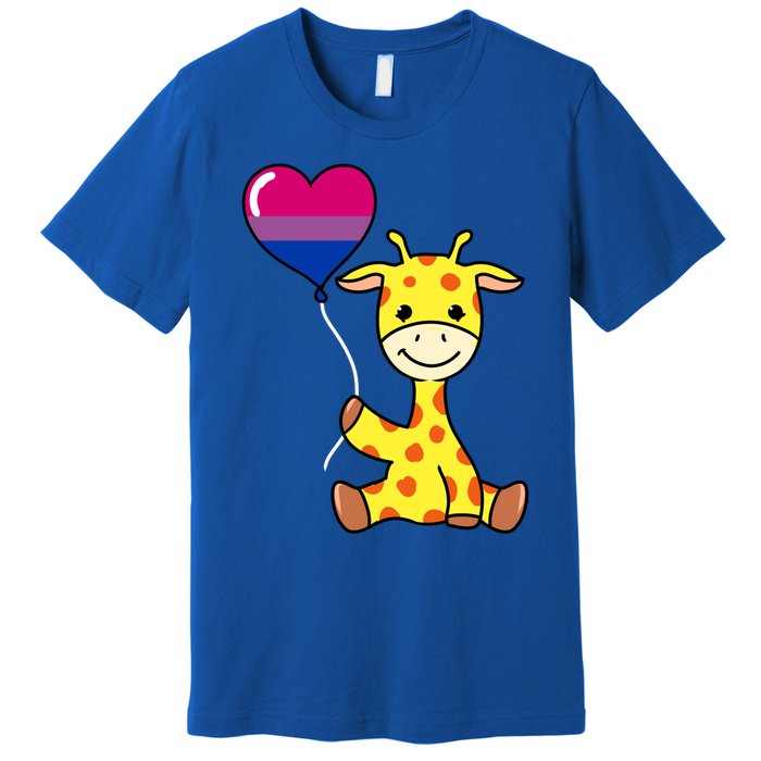 Giraffe With Bisexual Pride Balloon Gift Premium T-Shirt