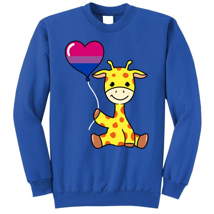 Giraffe With Bisexual Pride Balloon Gift Tall Sweatshirt