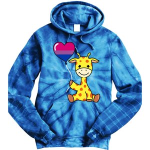 Giraffe With Bisexual Pride Balloon Gift Tie Dye Hoodie