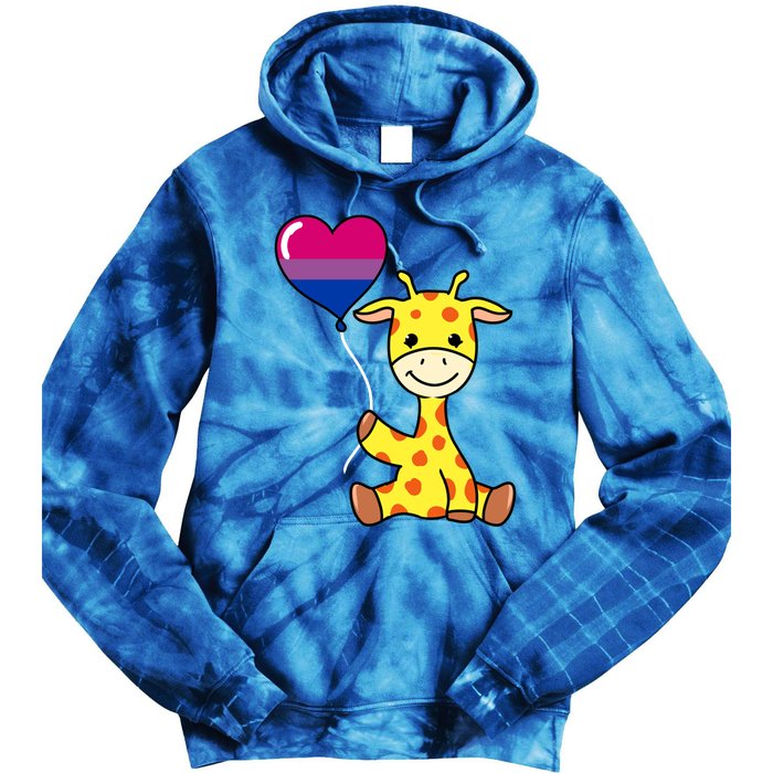 Giraffe With Bisexual Pride Balloon Gift Tie Dye Hoodie