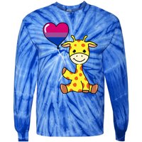 Giraffe With Bisexual Pride Balloon Gift Tie-Dye Long Sleeve Shirt