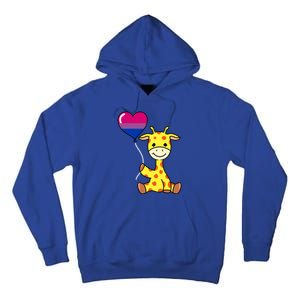 Giraffe With Bisexual Pride Balloon Gift Tall Hoodie