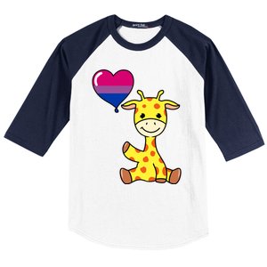 Giraffe With Bisexual Pride Balloon Gift Baseball Sleeve Shirt