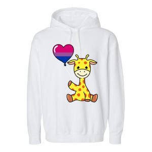 Giraffe With Bisexual Pride Balloon Gift Garment-Dyed Fleece Hoodie