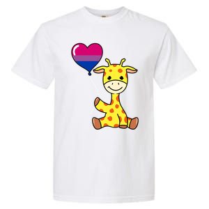 Giraffe With Bisexual Pride Balloon Gift Garment-Dyed Heavyweight T-Shirt