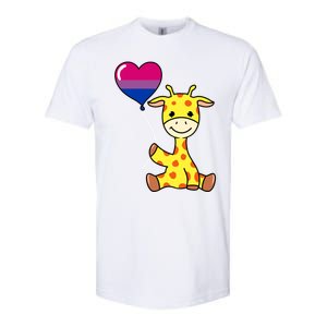 Giraffe With Bisexual Pride Balloon Gift Softstyle CVC T-Shirt