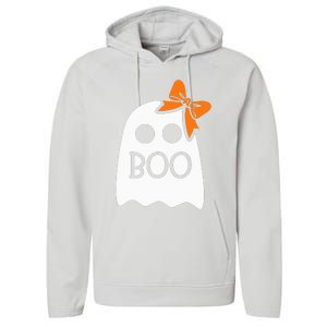 ghost with bow boo halloween costume Performance Fleece Hoodie