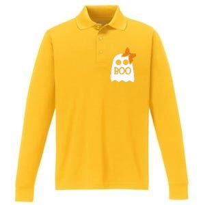 ghost with bow boo halloween costume Performance Long Sleeve Polo