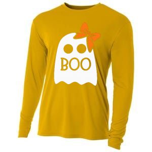 ghost with bow boo halloween costume Cooling Performance Long Sleeve Crew