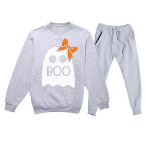 ghost with bow boo halloween costume Premium Crewneck Sweatsuit Set